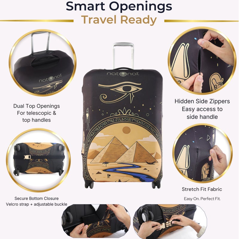 natOnat Travel Luggage Cover Protector - Suitcase Cover - Stretchy, Washable Spandex & Polyester - Protects Against Dirt & Scratches - Pyramids Design - Fits 58-63 CM Height ( Medium ) - Image 3